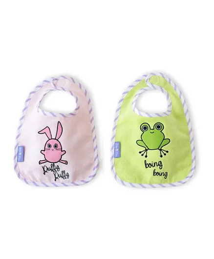 Milk&Moo Cacha Frog and Canchin Baby Muslin Bib Pack of 2 - Pink Green