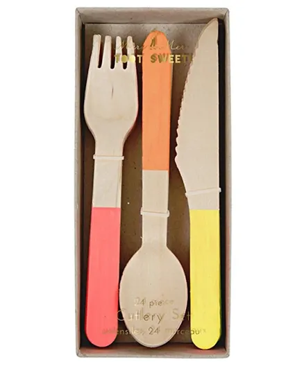 Meri Meri  Wooden Cutlery Set Pack of 24 - Neon