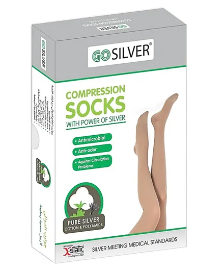 Go Silver Panty Hose Compression Socks Open Toe Flesh - Beige