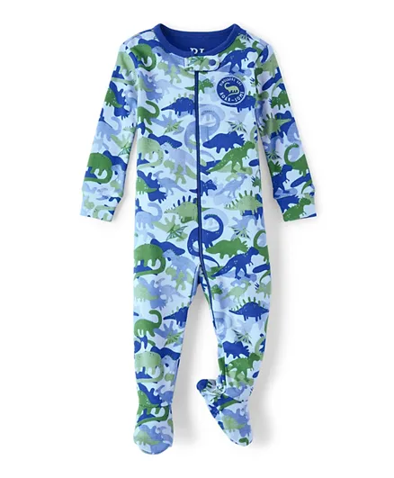 The Children's Place Dino Camo Snug Fit Cotton Footed Sleepsuit - Blue