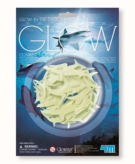 4M Card Glow-In-The-Dark Sharks - 14 Pieces