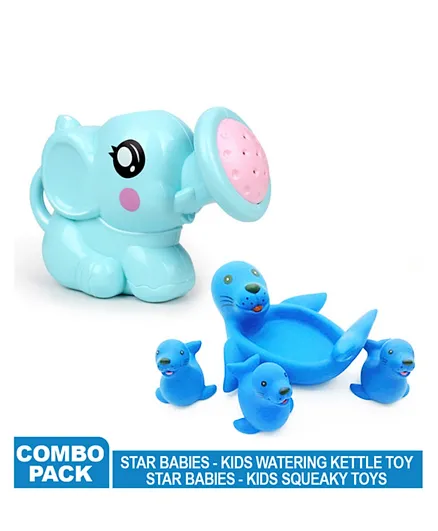 Star Babies Combo of Watering Kettle & Kids Squeaky Toy Blue - Pack of 2