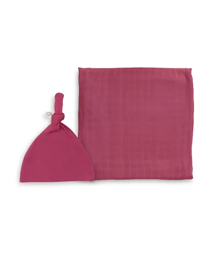 Anvi Baby Organic Bamboo Beanie and Swaddle Set - Pink