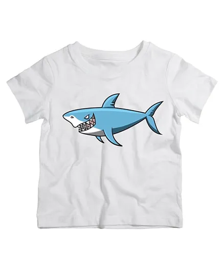 Twinkle Hands Half Sleeves Super Shark Print Cotton T-Shirt - White