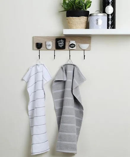 PAN Home Martha Stripe Tea Towel Set Grey and White - 2 Pieces