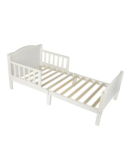 سرير أطفال خشبي مع حاجز أمان للحماية من مون - أبيض