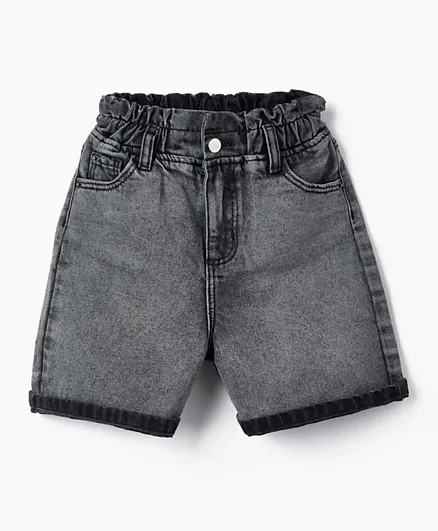 Zippy Paperbag Denim Shorts - Dark Grey