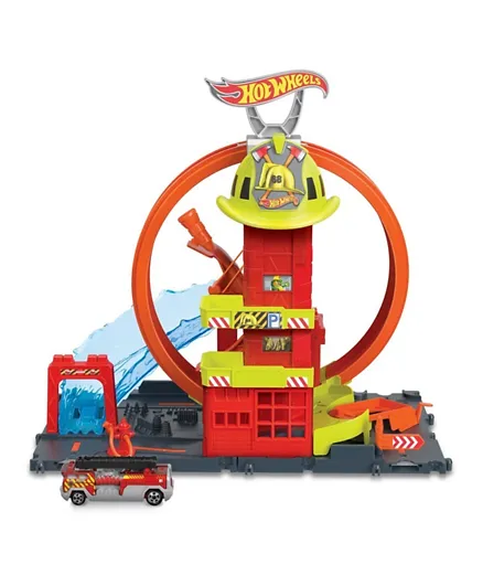 Hot Wheels City Fire Station With Super Loop And 1 Toy Car