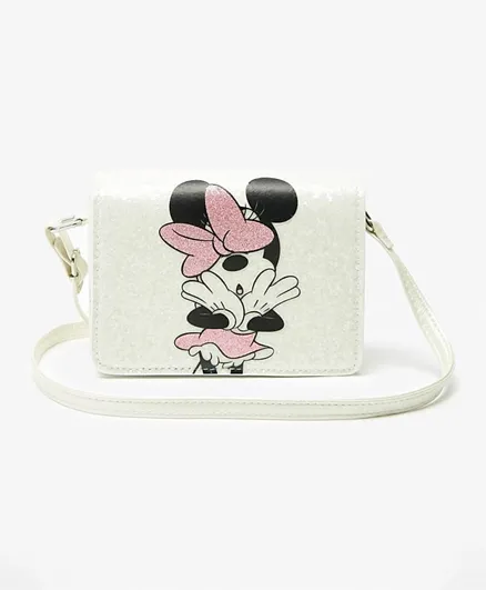 Disney Minnie Mouse Print Crossbody Bag with Adjustable Strap - White