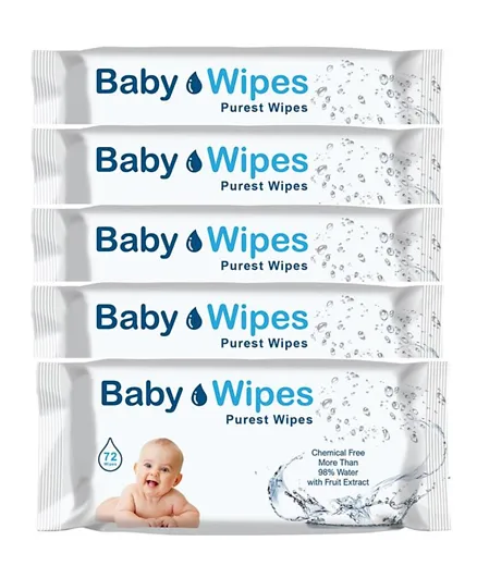 BVM - Baby Wipes Purest Wipes Pack of 5  - 72 Pieces Each
