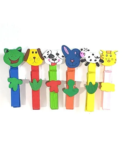 Art & Craft Wooden Craft Animals Pegs Clips - Pack of 6