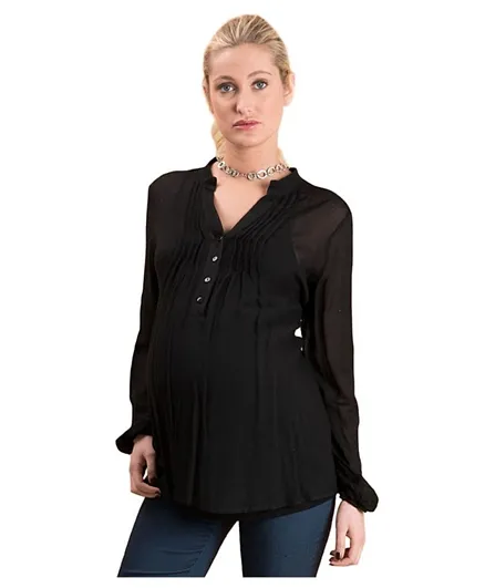Mums & Bumps Sara  Overlay Buttoned Maternity Blouse - Black