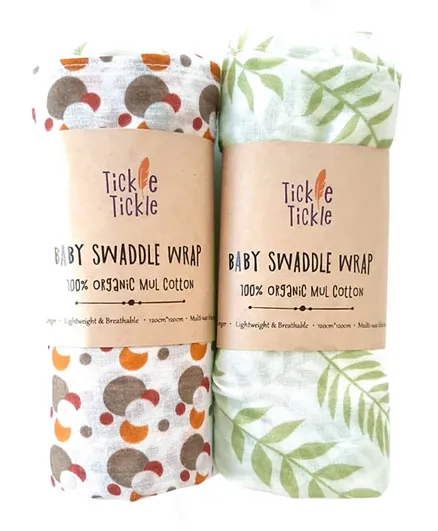 Tickle Tickle Organic Mul Swaddles Value Pack of 2 - Olive/Sunset