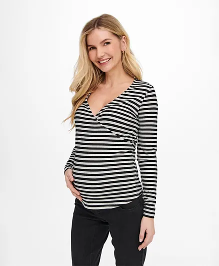Only Maternity Striped Maternity Top - Black