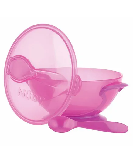 Nuby Suction Bowl With Spoon & Lid - Pink