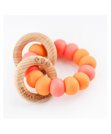 Desert Chomps Ringlet Classic Silicone & Wooden Rattle Teether - Mango Passion