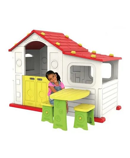 منزل ألعاب داخلي مع منطقة أنشطة مع طاولة جانبية وكرسي من مايتس - أحمر