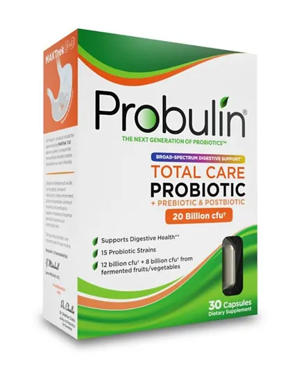 Probulin Total Care Probiotic + Prebiotic and Postbiotic Capsules - 30 Capsules
