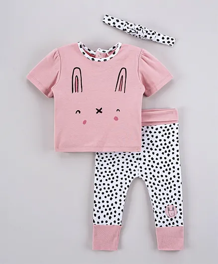 Lily and Jack Sustainable Bunny T-Shirt with Joggers And Headband Set - Pink