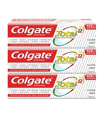 Colgate Total Clean Mint Toothpaste 12 Hour Protection Pack of 3 - 75mL each