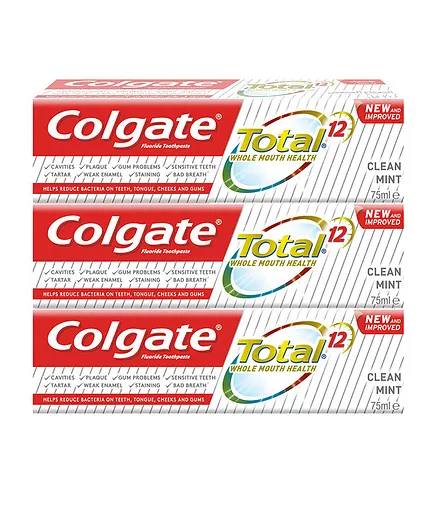 Colgate Total Clean Mint Toothpaste 12 Hour Protection Pack of 3 - 75mL Each