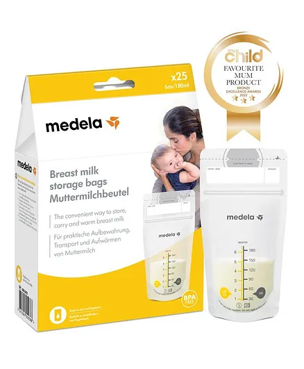 Medela Breastmilk Storage Bags White & Yellow Pack of 25 - 180 ml