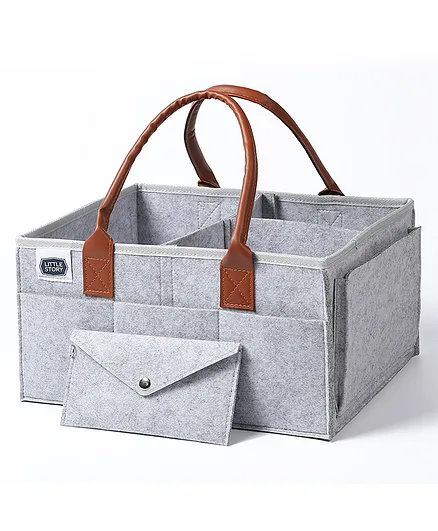 Little Story Medium Diaper Caddy & Pouch - Grey