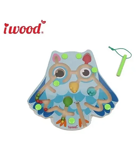 Iwood Wooden Small Animal Magnetic Maze Series Owl - Blue