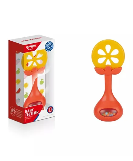 Huanger - Baby Rattle Fruit shape Soft Silicone Teether Orange - Pack Of 2