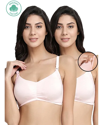 Inner Sense 2 Pack Organic Cotton Antimicrobial Soft Nursing Bra with Removable Pads - Baby Pink