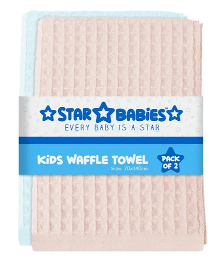 Star Babies Waffle Towel Size 70 x 140cm - Light Blue & Light Pink-Pack of 2