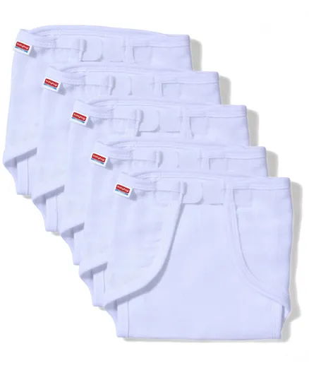 Babyhug Muslin Cotton Reusable Cloth Nappies With Velcro Medium White - Set Of 5