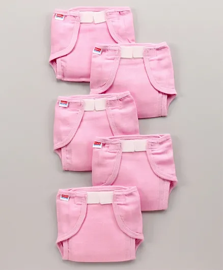 Babyhug Muslin Cotton Reusable Cloth Nappies With Velcro Medium Pink - Pack Of 5