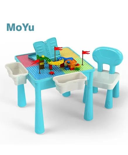 مجموعة طاولة وكرسي مكعبات تعليمية للأطفال من برين جيجلز - أزرق وأبيض