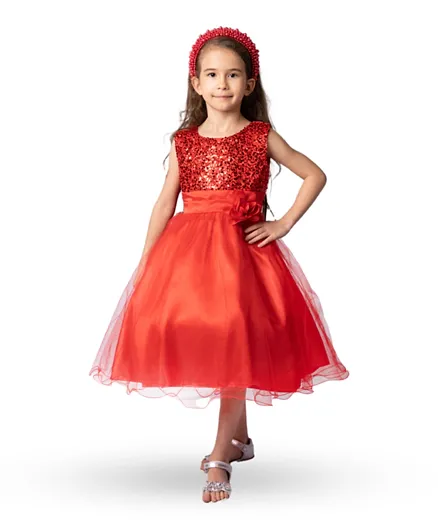DDaniela Sparkly Sequin and Flower Embellished Dress - Red