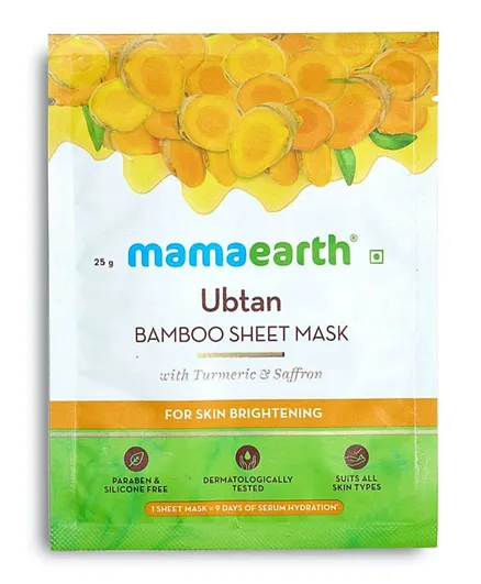 Mamaearth Ubtan Bamboo Sheet Mask with Turmeric and Saffron for Skin Brightening - 25 g