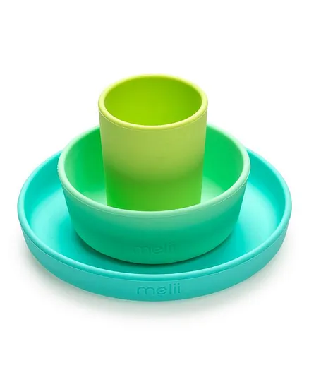 Melii Silicone Feeding Set Blue Lime Mint - 3 Pieces