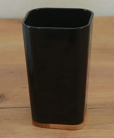 PAN Home Bamboo Base Desktop Pen Cup Black 7x8x11cm