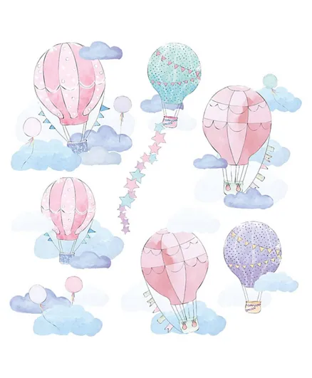 Paper Crew Hot Air Balloons and Clouds Wall Stickers - 7 Pieces