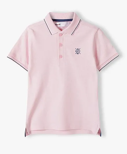 Minoti Pique Embroidered & Striped Polo Shirt - Light Pink