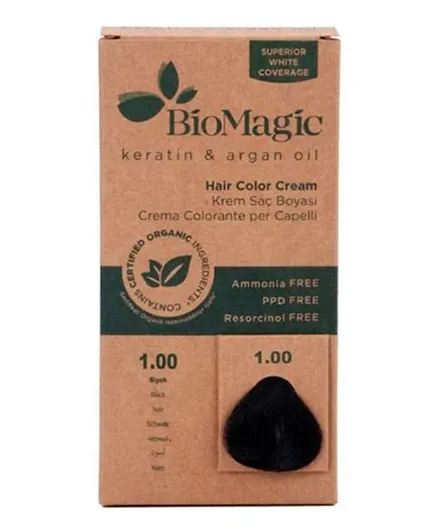 BIOMAGIC Hair Color Cream With Keratin & Argan Oil 1/00 Black - 60mL