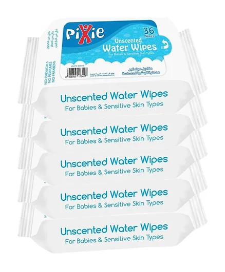 Pixie Water Wipes Pack of 5 - 180 Wipes