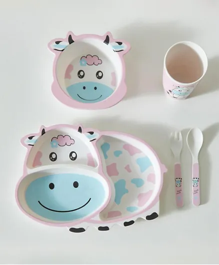HomeBox Playland Cow 5-Piece Bamboo Dinner Set