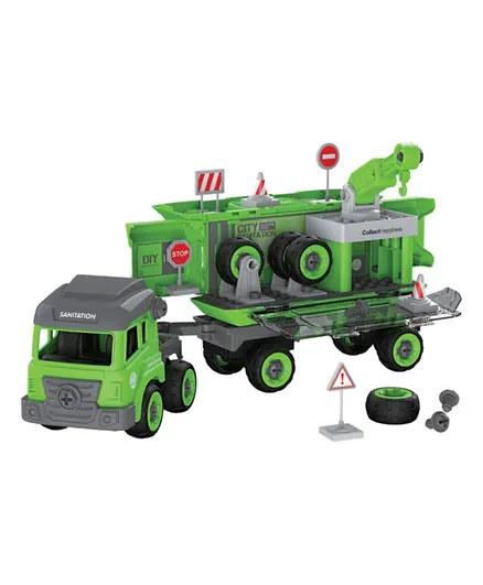 Little Story Kids Toy Sanitation Truck With 2 Mini Truck Making Set Green - 103 Pieces
