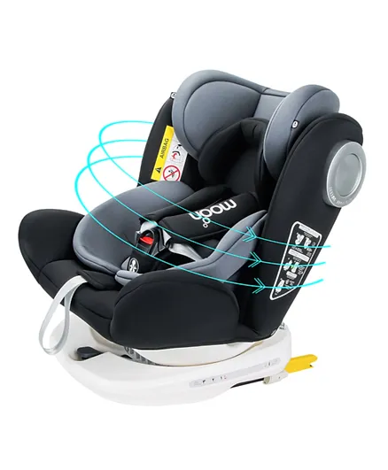 Moon Gyro Car Seat 0-12 Years ISOFIX & 360° Rotation, 5-Point Harness, Side Impact Tested – Black