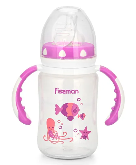 Fissman Wide Neck Feeding Bottle With Handles Pink - 240mL