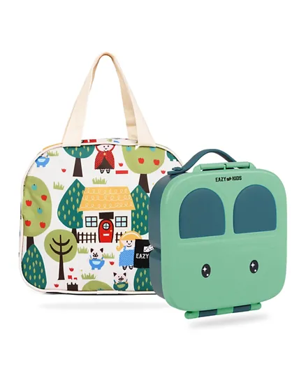 Eazy Kids Bento Box With Insulated Lunch Bag Combo - Green