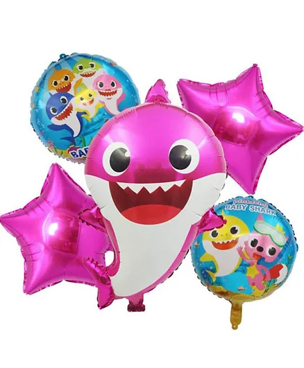 Highlands Pack of 5 Pink Baby Shark Balloon Decorations for Baby Shark Theme Birthday - 18 Inches