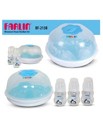 Farlin Microwave Sterilization with Set of 3 Piece Feeding Bottle Free - Blue