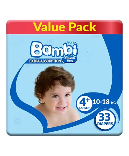 Sanita Bambi Baby Diapers Value Pack Size 4+ - 33 Pieces